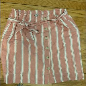 LOFT pink and white striped pull on skirt